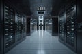 high-tech storage data center, with rows of servers and racks of equipment Royalty Free Stock Photo