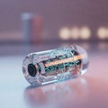 High-tech transparent capsule with a chip. Royalty Free Stock Photo