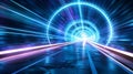 A high-tech tunnel with glowing lines leading into the horizon, providing a perspective effect with space for text in the Royalty Free Stock Photo