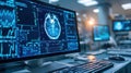 High tech ultrasound machine displaying detailed brain scan in modern medical lab