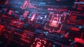 High tech virtual screen showcasing urgent data breach warnings with glowing code fragments