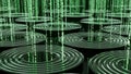 Digital Cascade Binary Code Falling on Concentric Rings Royalty Free Stock Photo