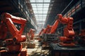 High-tech warehouse with robotic arms stacking packages, productivity boost