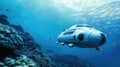 High-Tech White Submersible Underwater in Blue Ocean Royalty Free Stock Photo