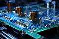 High-tech workshop. automated chip mounter in printed circuit board assembly line