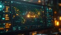 High-Tech World Map Data Visualization Screen Royalty Free Stock Photo