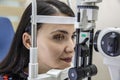 High technology concept health for eyes care - The optician ophthalmology doctor optometrist in the eyes clinic using a binocular