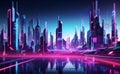 High technology cyberpunk future cityscape at night