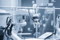 The high technology material handling process by robotic system in the light blue scene Royalty Free Stock Photo