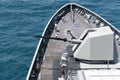 High technology modern naval main gun mounted on the stealth frigate warship use for naval warfare, naval gun fire support, shore