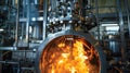 A high temperature gasification reactor with flames and heat radiating from the top in the process of breaking down