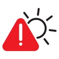 High temperature heatwave warning sun triangle icon vector for app UI Royalty Free Stock Photo