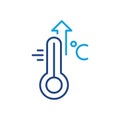 High Temperature Scale Line Icon. Flu, Cold, Virus and Fever Symptoms. Thermometer with Arrow Up Pictogram. Increased Royalty Free Stock Photo