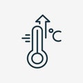 High Temperature Scale Line Icon. Flu, Cold, Virus and Fever Symptoms. Thermometer with Arrow Up Pictogram. Increased Royalty Free Stock Photo