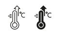 High Temperature Scale Line and Silhouette Icon Set. Flu, Cold, Virus, Fever Symptoms Symbol Collection. Thermometer Royalty Free Stock Photo