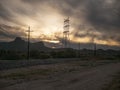 High Tension Powerline Sunset