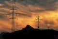 High-tension pylon power line in the mountains Royalty Free Stock Photo