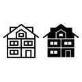 High three-story house line and glyph icon. Modern house vector illustration isolated on white. Cottage with mansard