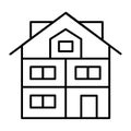 High three-story house thin line icon. Modern house vector illustration isolated on white. Cottage with mansard outline