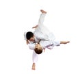 High throw judo are doing athletes on a white background isolated