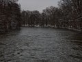 High tide in jena at saale river in winter 2021