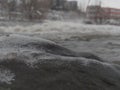 High tide in jena at saale river in winter 2021 closeup focus