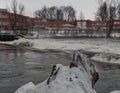 High tide in jena at saale river in winter 2021 closeup focus