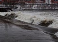 High tide in jena at saale river in winter 2021