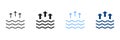 High Tide Silhouette and Line Icon Set. Waves on the Sea or Ocean Black and Color Symbol Collection. Isolated Vector Royalty Free Stock Photo