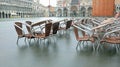 High tide in Venice Island and the chairs and tables