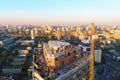 High tower building construction site. Bug industrial crane. Aerial drone view. Metropolis city development Royalty Free Stock Photo