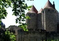 High towers of the medieval fortress Carcassonne,France, Languedoc-Roussillon Royalty Free Stock Photo