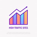 High traffic site thin line icon. Statistics of visitors growth. Modern vector illustration