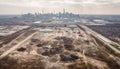 High up, aerial view of cityscape and urban skyline Construction site, skyscrapers, transportation, and pollution Royalty Free Stock Photo