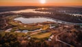 High up drone captures tranquil golf course generated by AI