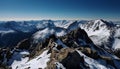 High up, mountain climbers explore majestic terrain generated by AI