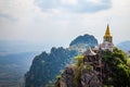 Aerial view of Wat Chaloem Phra Kiat Phrachomklao Rachanusorn, sky pagodas on top of mountain in Lampang Thailand Royalty Free Stock Photo