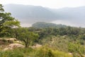 High Up View of a Mountainous Landscape along the Hudson River in Cold Spring New York on a Foggy Day Royalty Free Stock Photo