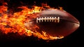 High velocity american football throw ignites a blazing trail of fire as it moves rapidly