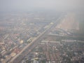 High view from airplane of dusty view, PM 2.5 in the air, pollution in Bangkok city Royalty Free Stock Photo