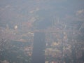 High view from airplane of dusty view, PM 2.5 in the air, pollution in Bangkok city Royalty Free Stock Photo