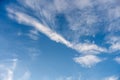 High view of blue sky with dynamic cirrus cloud patterns forming sweeping shapes Royalty Free Stock Photo