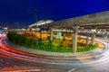 High view Blur light of traffic car at Wat Phra Sri  Mahatat BTS Station Royalty Free Stock Photo