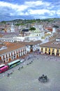 High view of a church plaza and city