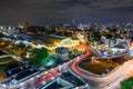 High view of city and blur traffic light in night time Royalty Free Stock Photo