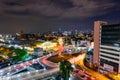 High view of city and blur traffic light in night time Royalty Free Stock Photo