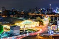 High view of city and blur traffic light in night time Royalty Free Stock Photo