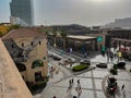 High view of Dubai waterfront complex, retail stores, restaurants and sand beach in summer | The Beach at Jumeirah Beach Residence