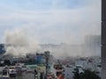 High view of a factory fire in Ho Chi Minh City Vietnam