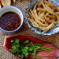 Homemade Vietnamese food for vegetarian, banana flower vegan fish